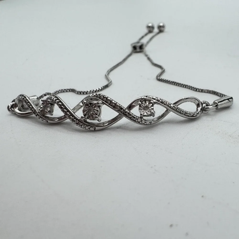 Kay 925 Sterling Silver Diamond Accent Infinity Bolo Bracelet Adjustable‎